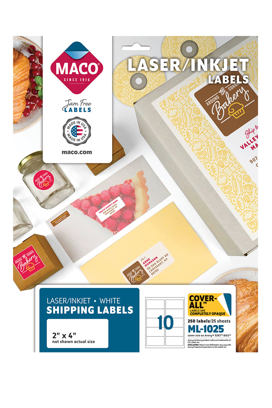 Laser/Ink Jet White Shipping Labels, 2" x 4", 10/Sheet, 250 Labels/Bx