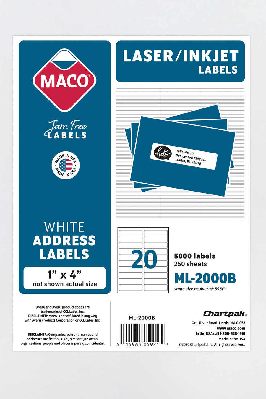 Chartpak Label Laser/Ink Jet White Address Labels, 1