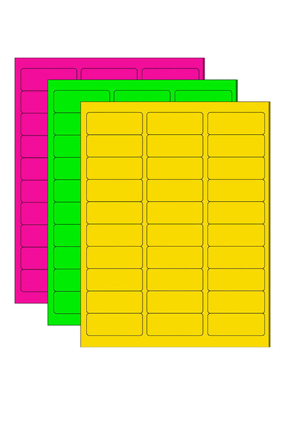 Laser Assorted Color Neon Labels, 1" x 2-5/8", 30/Sheet, 450 Labels/Pk