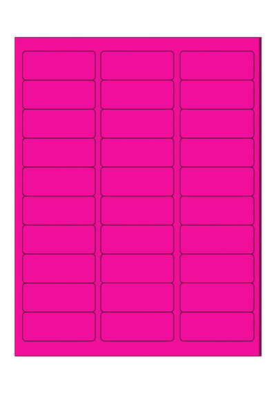 Laser Pink Neon Labels, 1" x 2-5/8", 30/Sheet, 750 Labels/Pk