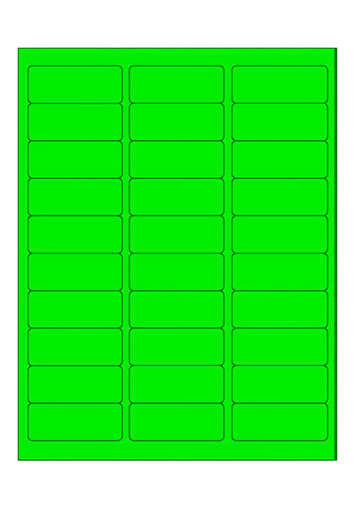 Laser Green Neon Labels, 1" x 2-5/8", 30/Sheet, 750 Labels/Pk
