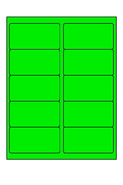 Laser Green Neon Labels, 2" x 4", 10/Sheet, 250 Labels/Pk