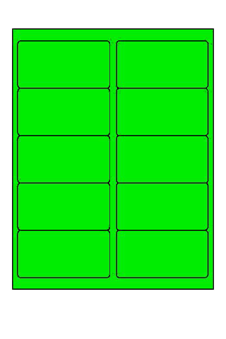 Laser Green Neon Labels, 2" x 4", 10/Sheet, 1000 Labels/Bx