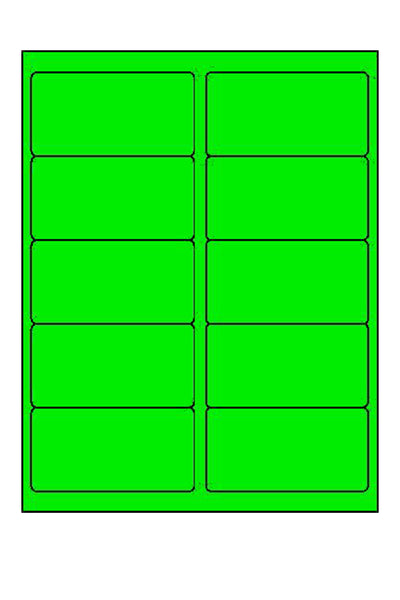 Laser Green Neon Labels, 2" x 4", 10/Sheet, 1000 Labels/Bx