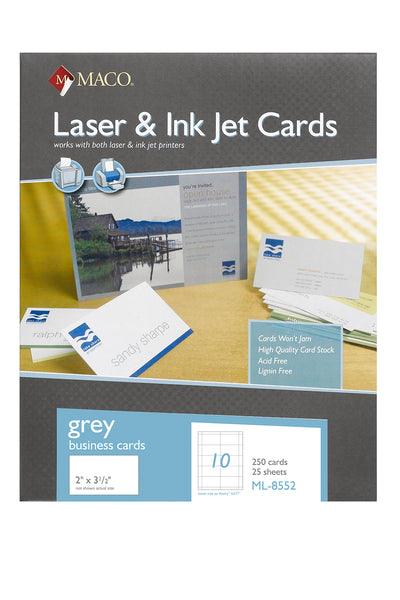 Laser/Ink Jet Grey Business Cards, 2" x 3-1/2", 10/Sheet, 250 Cards/Bx