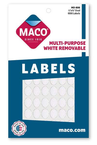 White Multi-Purpose Labels, 1/2" x 3/8" Oval, 1000/Bx