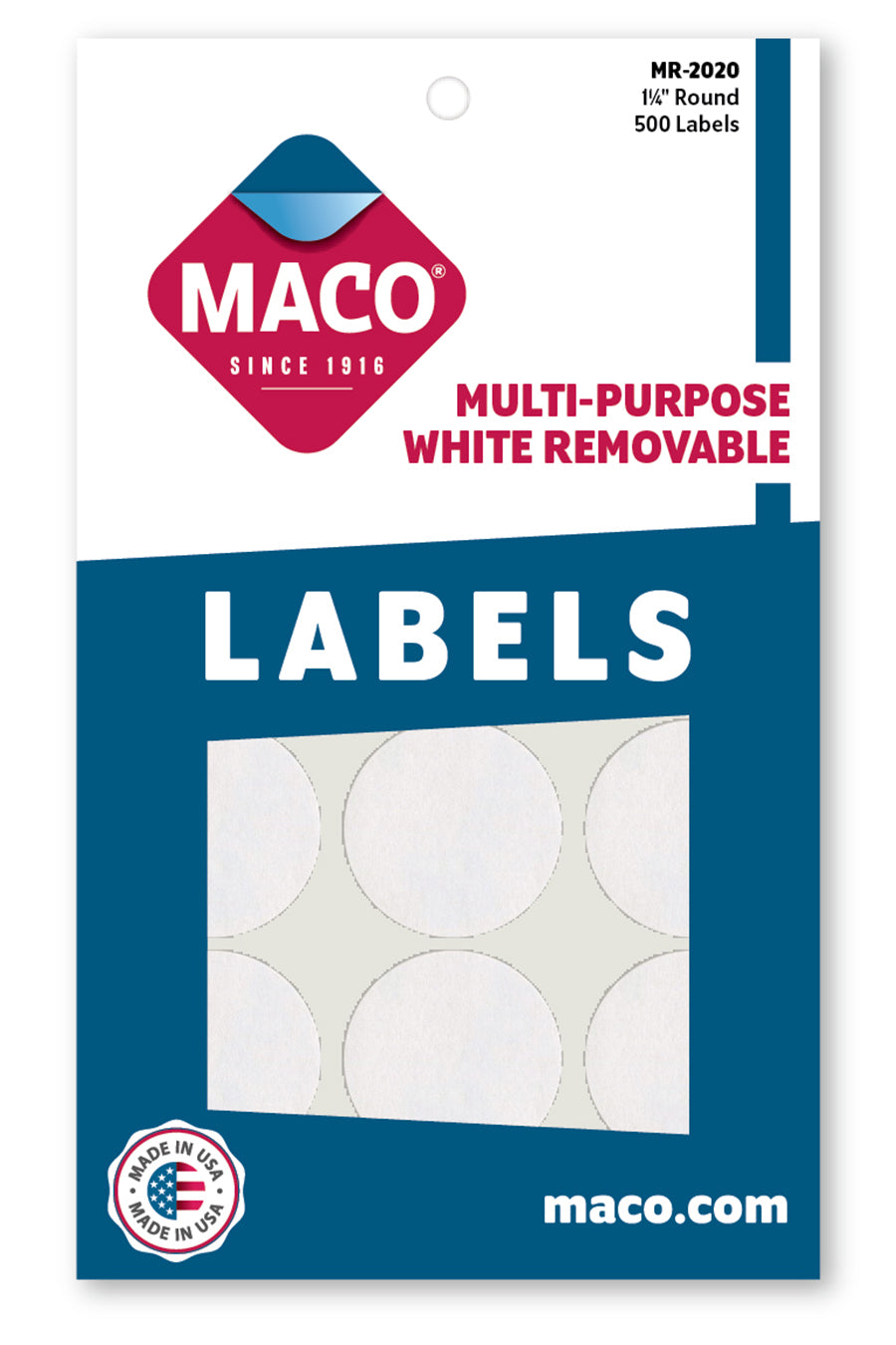 White Multi-Purpose Labels, 1-1/4" Dia., Round, 500/Bx