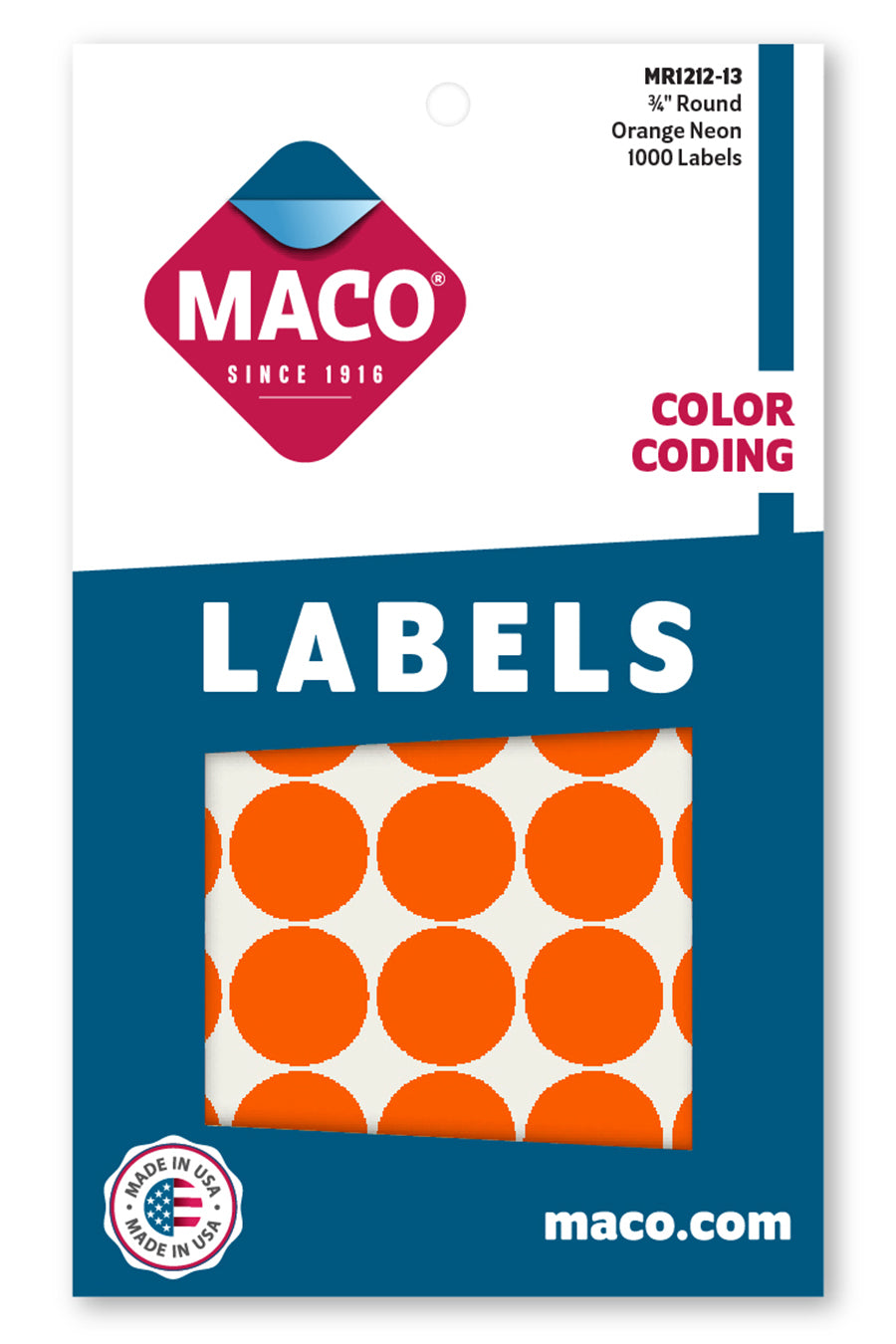 3/4" Dia. Color Coding Labels, Orange Neon, 1000/Bx