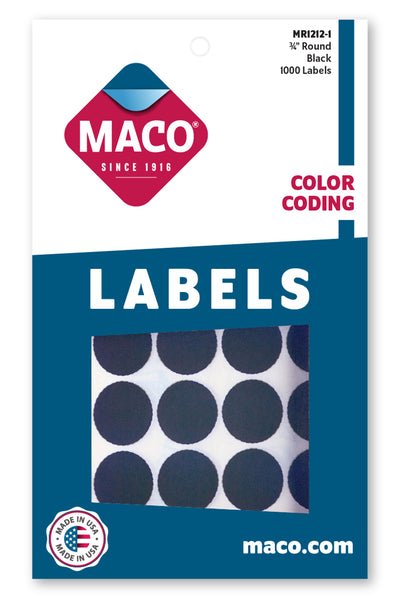 3/4" Dia. Color Coding Labels, Black, 1000/Bx