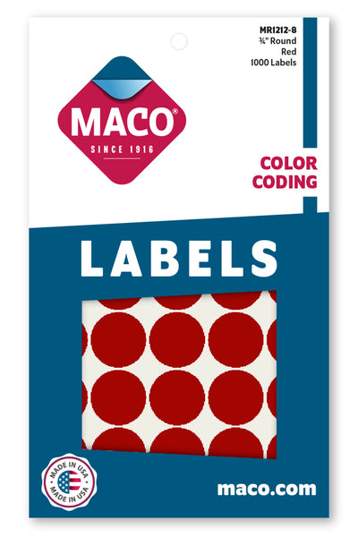 3/4" Dia. Color Coding Labels, Red, 1000/Bx