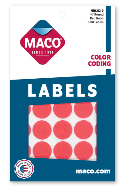 3/4" Dia. Color Coding Labels, Red Neon, 1000/Bx