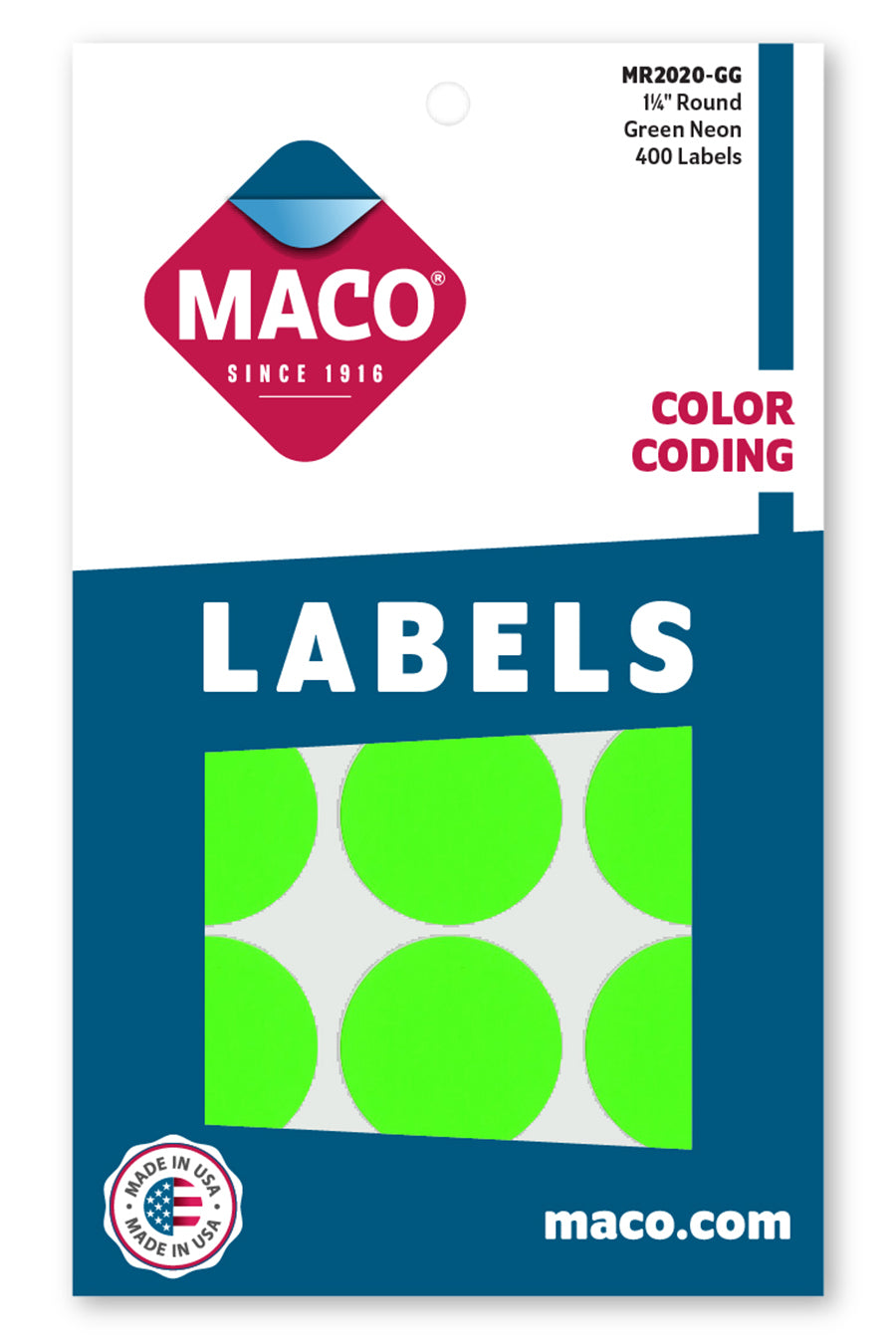 1-1/4" Dia. Color Coding Labels, Green Neon, 400/Bx