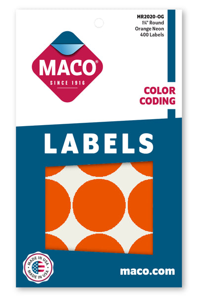 1-1/4" Dia. Color Coding Labels, Orange Neon, 400/Bx