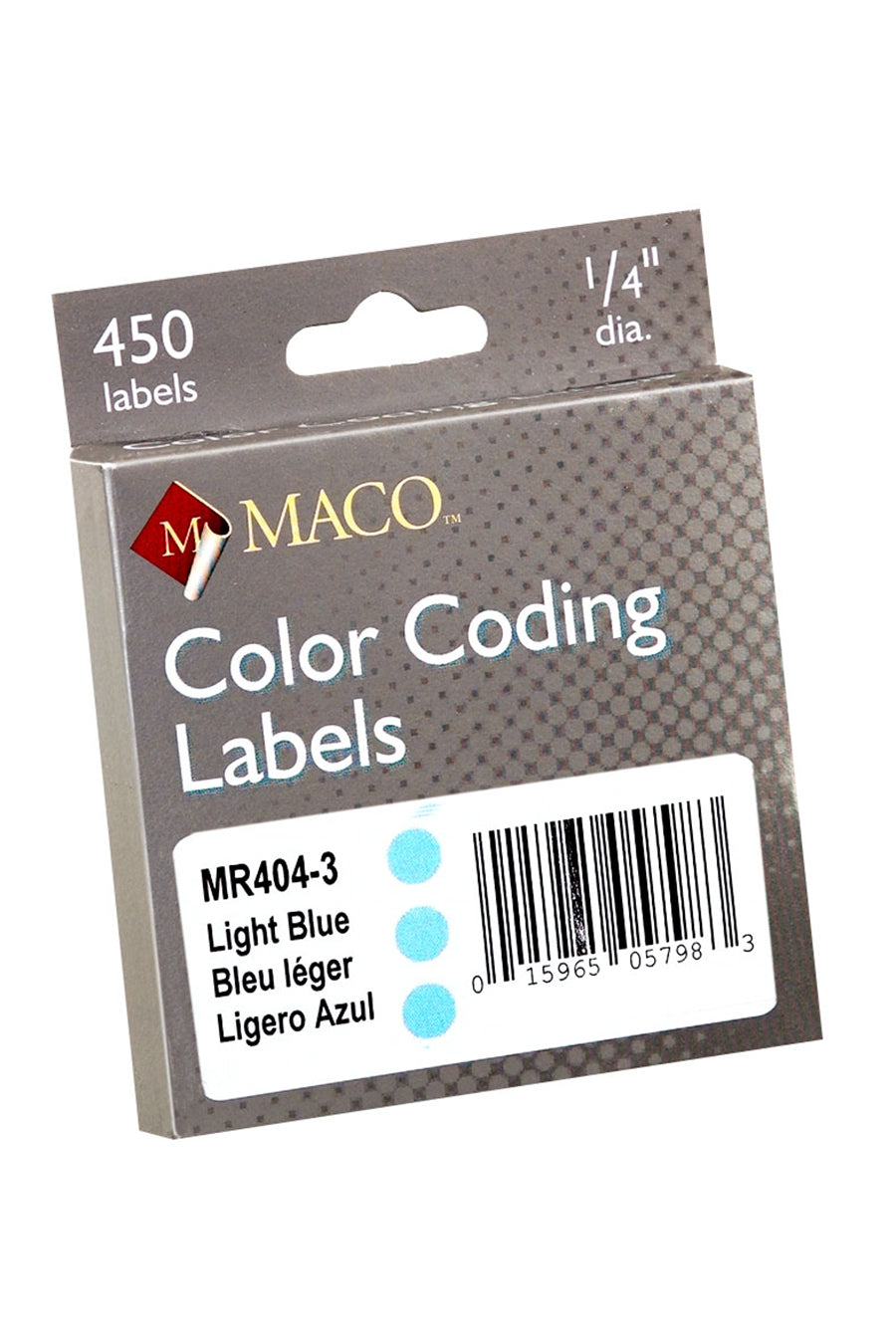 1/4" Dia. Color Coding Labels, Light Blue, 450/On Roll in Dispenser Box