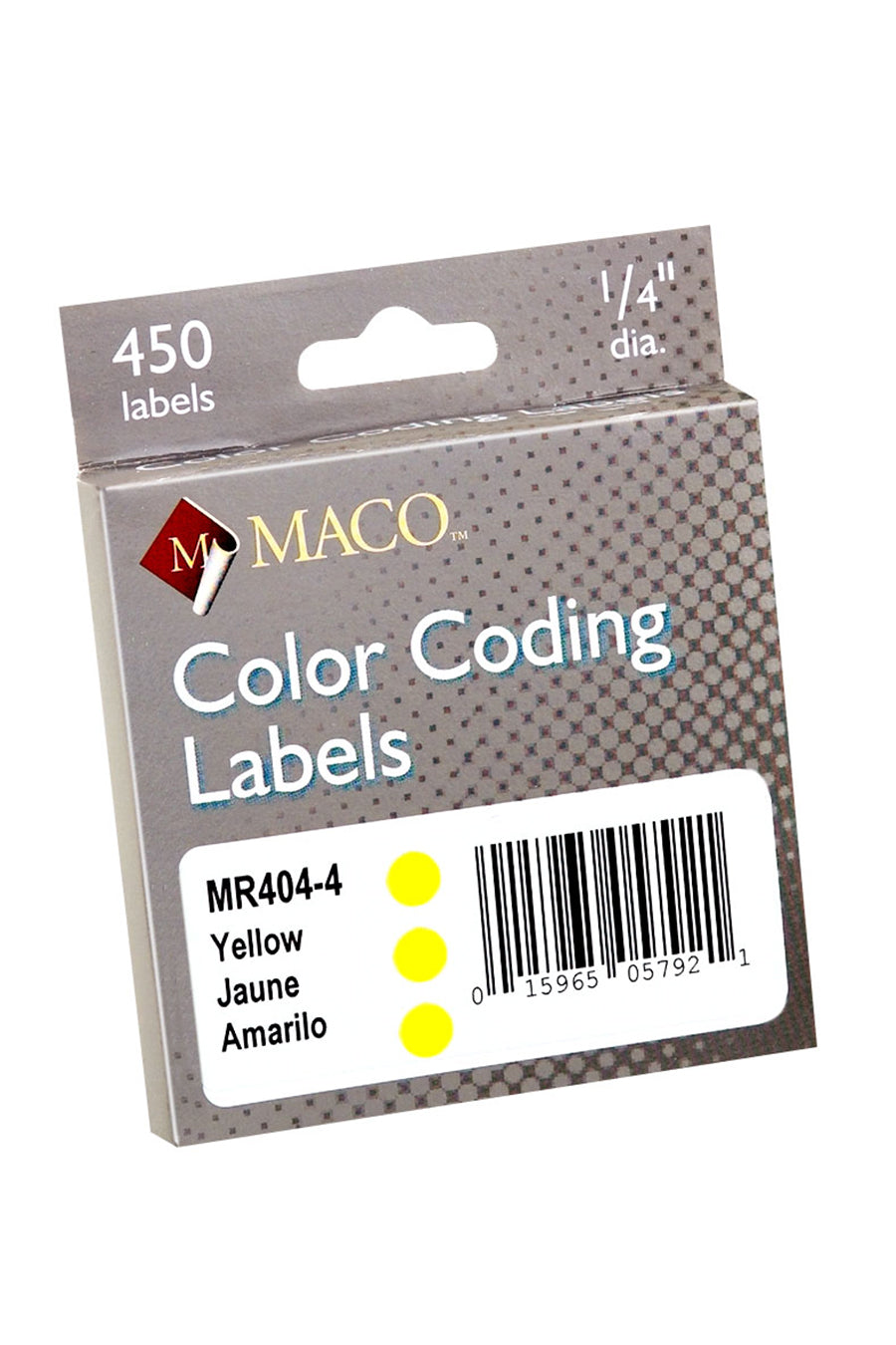 1/4" Dia. Color Coding Labels, Yellow, 450/On Roll in Dispenser Box