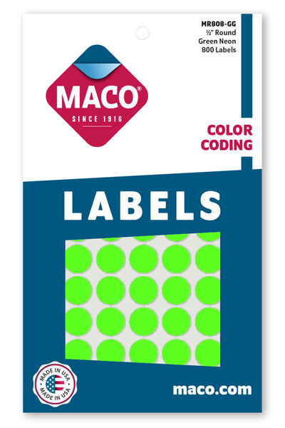 1/2" Dia. Color Coding Labels, Green Neon, 800/Bx