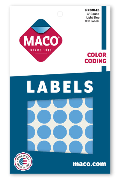 1/2" Dia. Color Coding Labels, Light Blue, 800/Bx