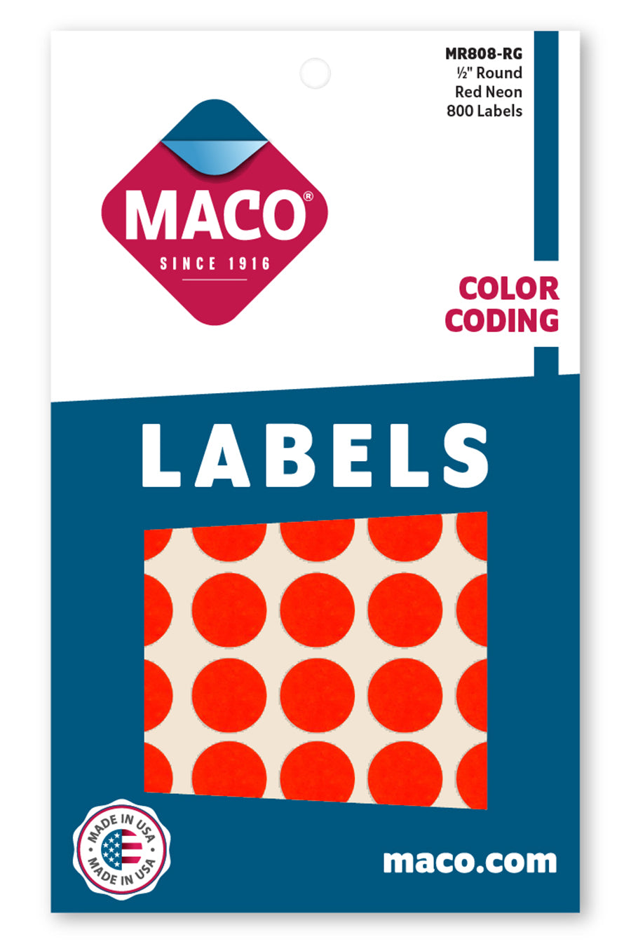 1/2" Dia. Color Coding Labels, Red Neon, 800/Bx