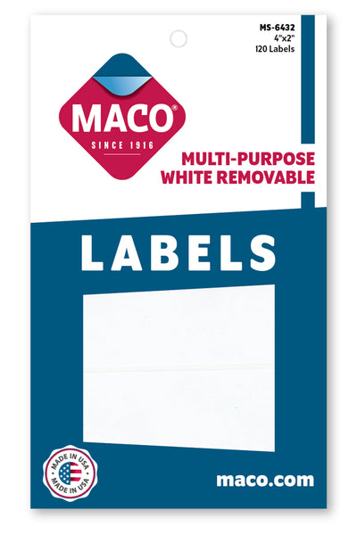 White Multi-Purpose Labels, 4" x 2", Rectangle, 120/Bx