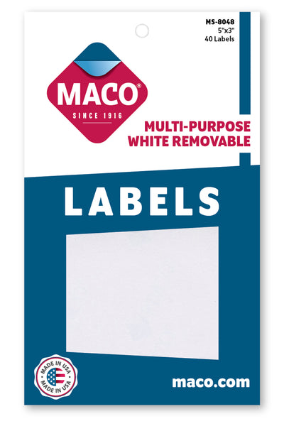White Multi-Purpose Labels, 5" x 3", Rectangle, 40/Bx