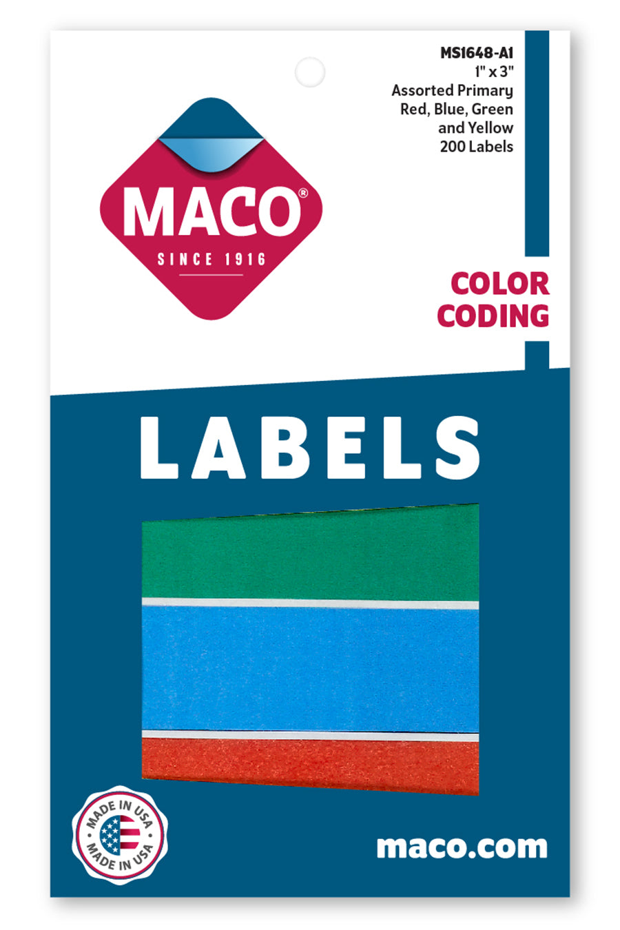 1" x 3" Color Coding Labels, Assorted Primary, 200/Bx