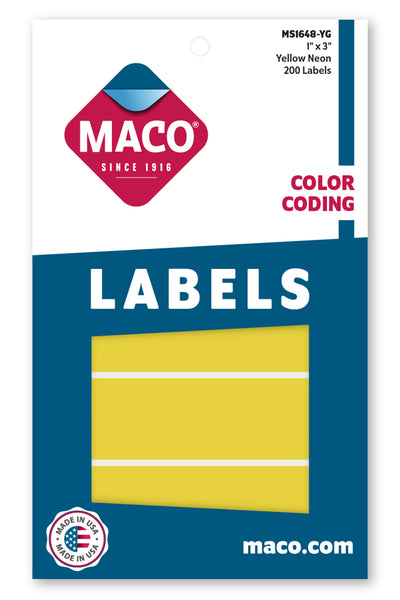 1" x 3" Color Coding Labels, Yellow Neon, 200/Bx