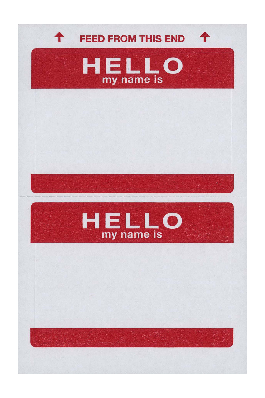 Red "Hello My Name Is" Name Badges, 2-11/32" x 3-3/8", 2/Sheet, 100/Bx