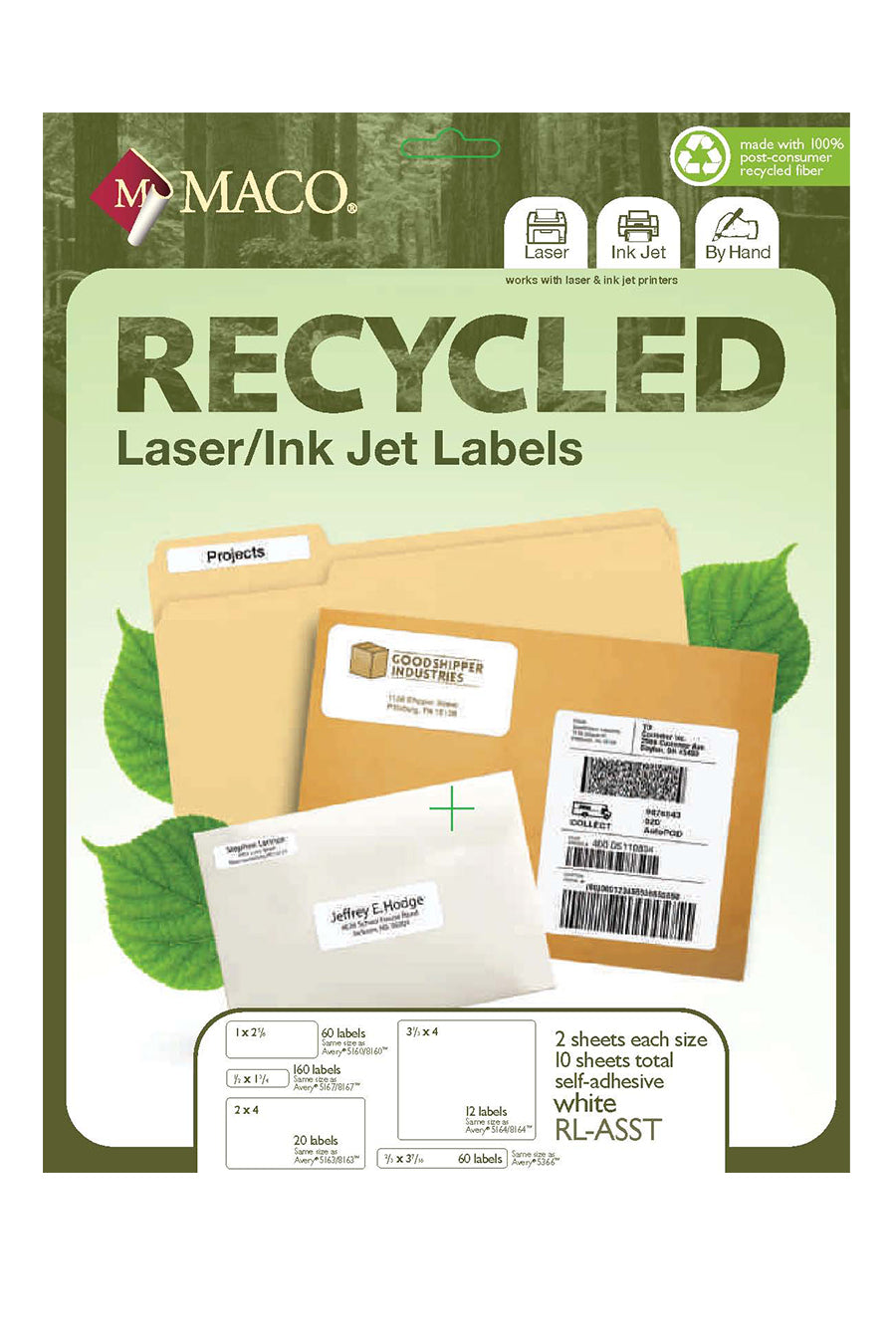 Laser/Ink Jet Recycled White Assorted Size Labels, 312 Labels/Pk
